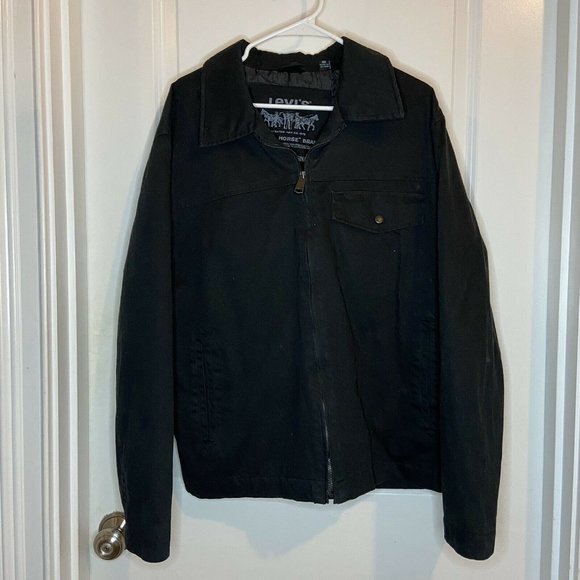 Levi's Black Denim Zip Up Collard Bomber Jacket Long Sleeve Men's Size XL